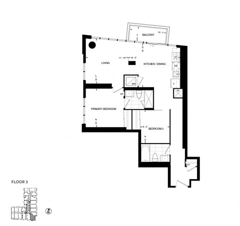 Floor plan for 2 beds, 2 baths, 884 sqft